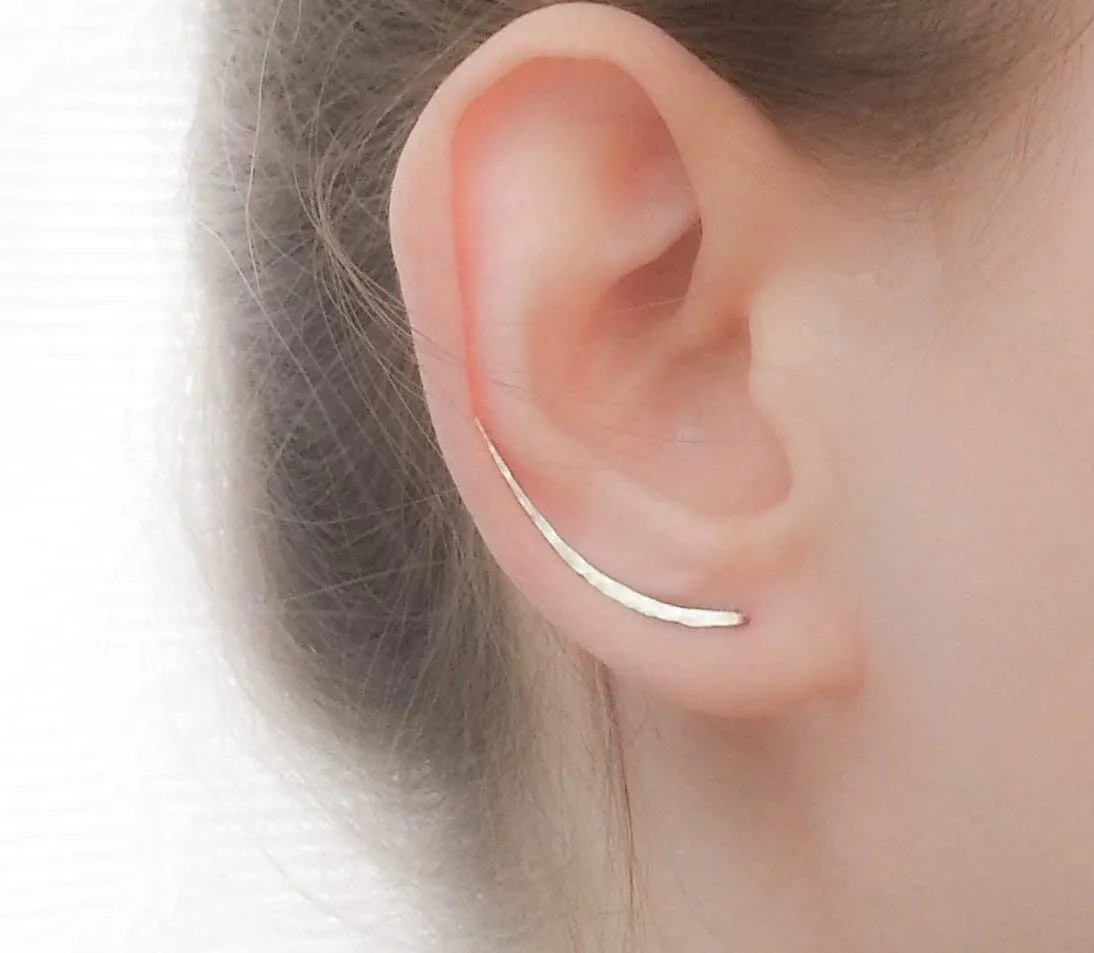 Ear Climber Earrings Long Sterling Silver Climbers Crawler Bar Studs Hammered Textured 30mm Length (Left Ear)