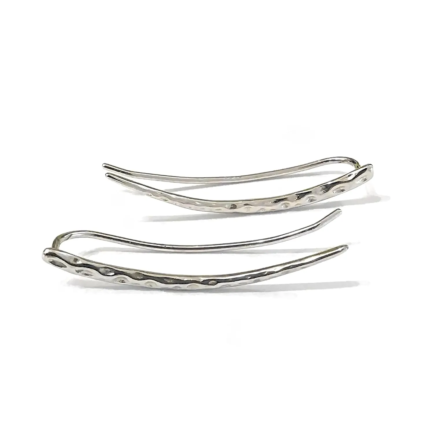 Ear Climber Earrings Long Sterling Silver Climbers Crawler Bar Studs Hammered Textured 30mm Length (Left Ear)