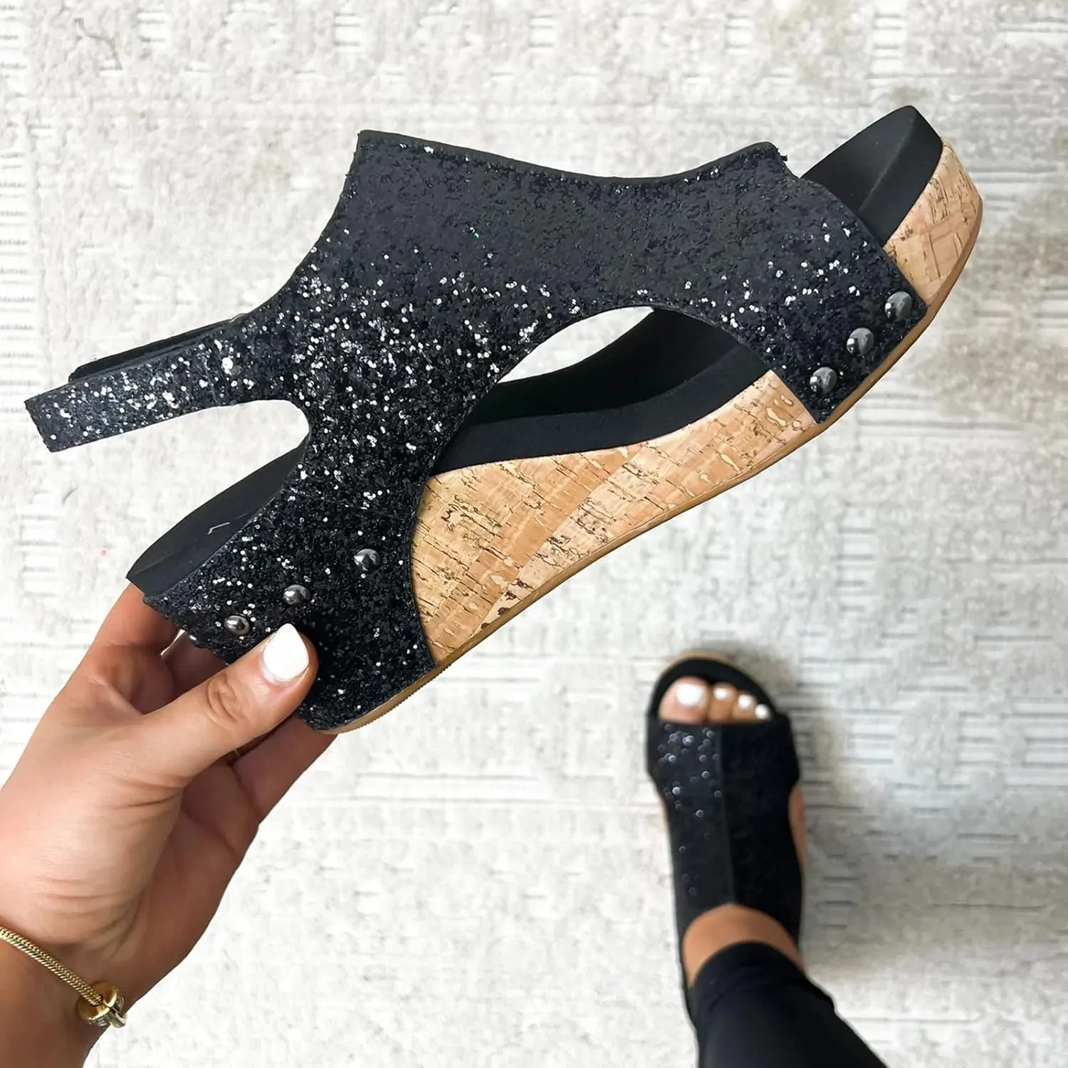 Eduavar Sandals for Women Dressy, Orthopedic Sandals for Women Leather Peep Toe Cutout Zipper Chunky Heeled Sandals