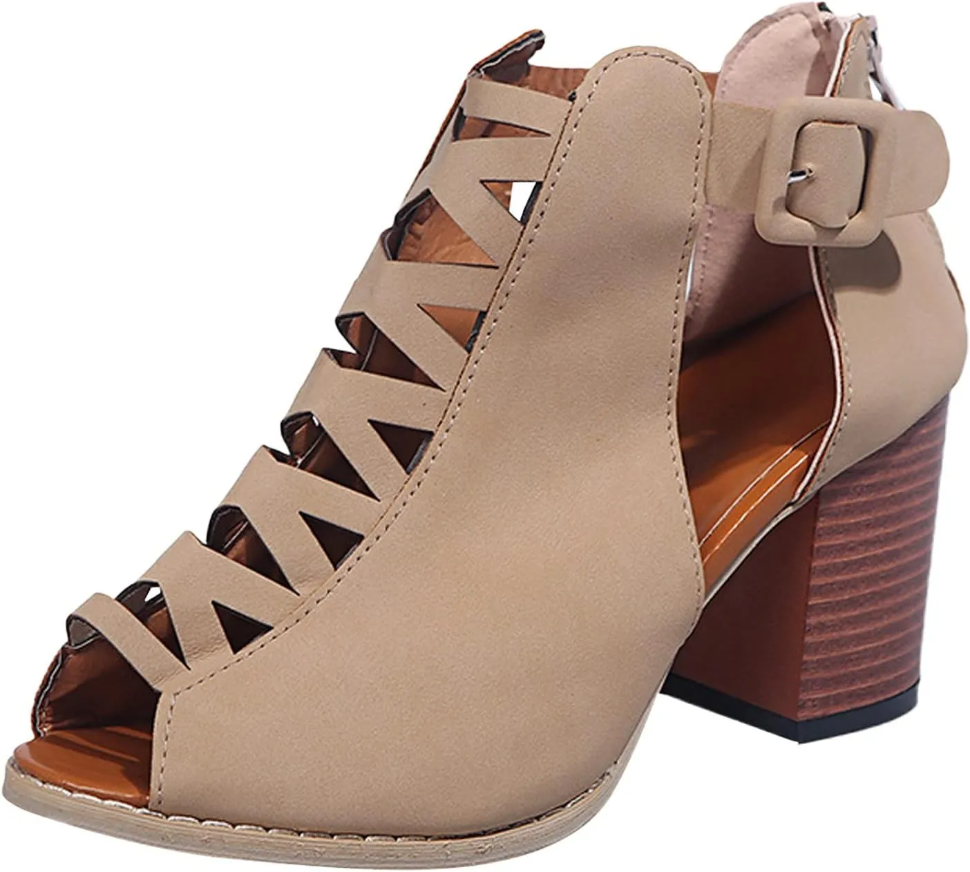 Eduavar Shoes for Women Sandals Dressy, Orthopedic Sandals for Women Cutout Sandals Chunky Heel Sandals with Ankle Strap