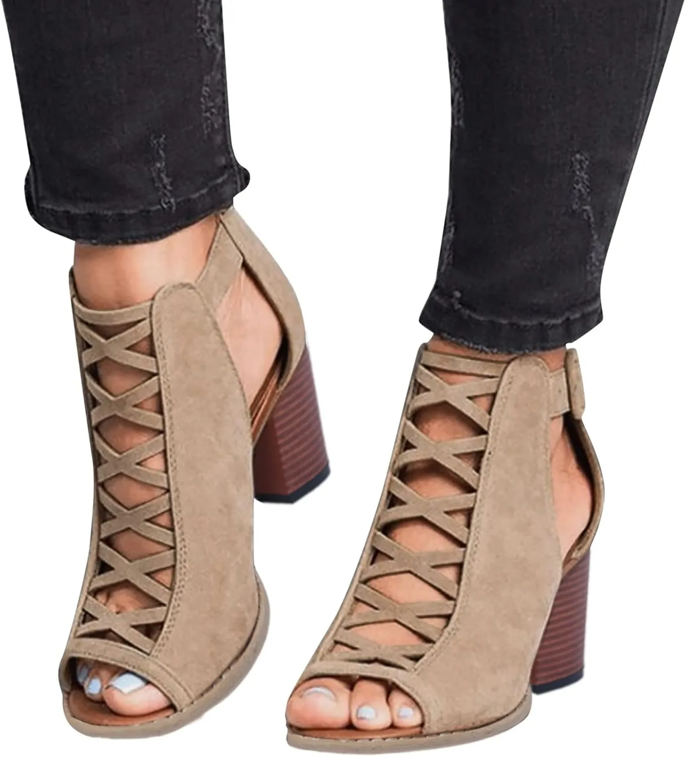 Eduavar Shoes for Women Sandals Dressy, Orthopedic Sandals for Women Cutout Sandals Chunky Heel Sandals with Ankle Strap
