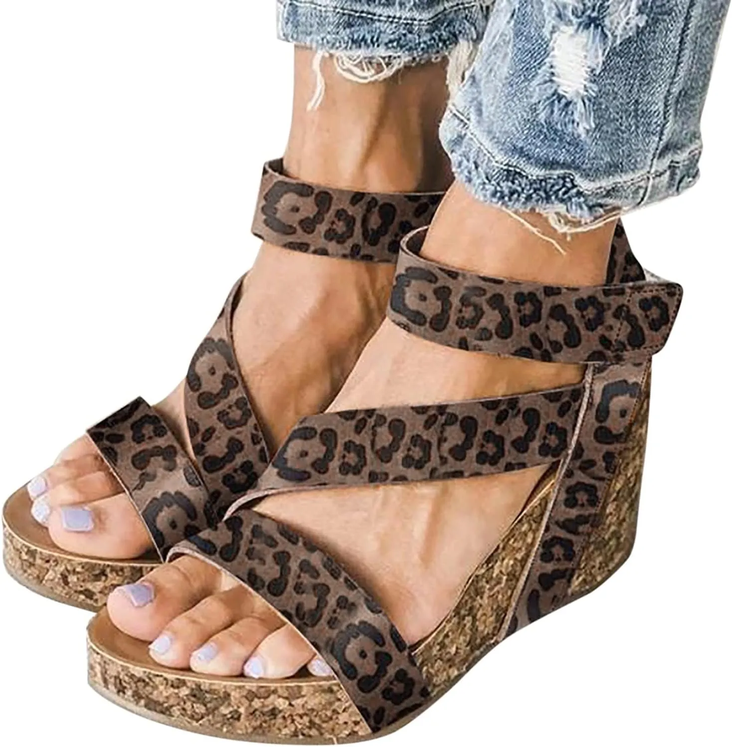 Eduavar Wedge Sandals for Women, Women Sandals Dressy Summer Lace Ring Toe Sandals Comfortable Flat Sandals Shoes