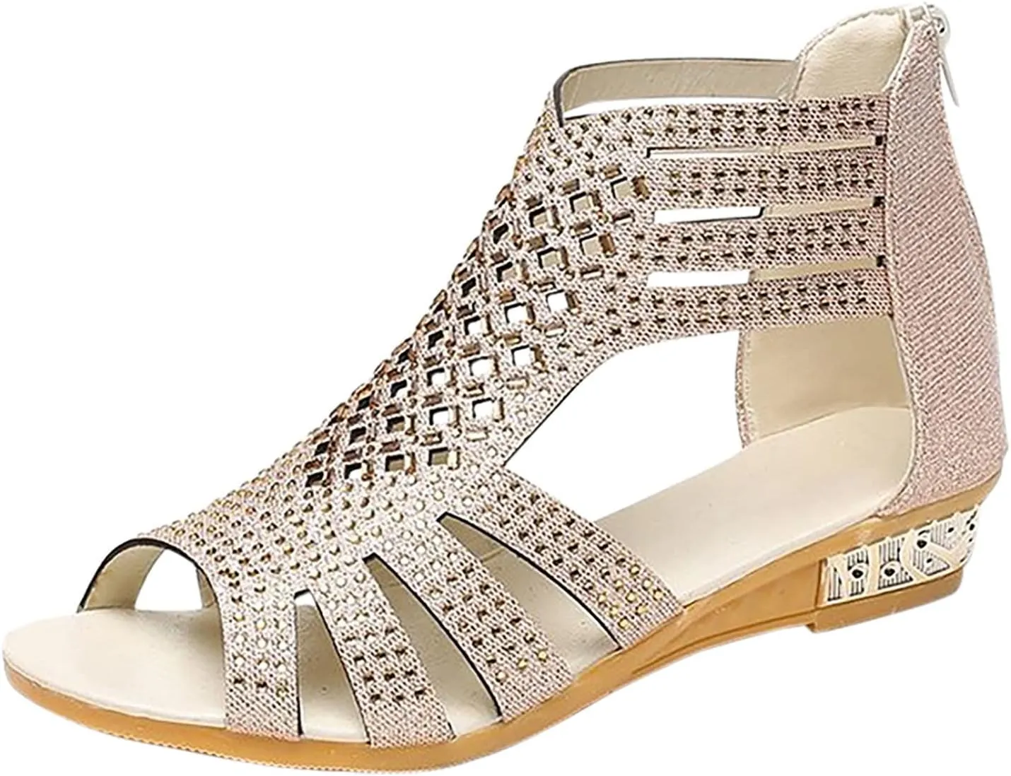 Eduavar Womens Wedge Sandals, Orthopedic Sandals for Women Low Wedge Sandals Cutout Zip Up Crystal Sandals Shoes