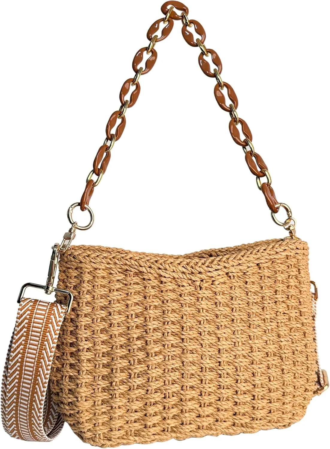 Eiyye Womens Straw Crossbody Bag Handmade Small Woven Hobo Bag Summer Beach Handbag with Chain for Travel, Shopping, Camping, Beach Vacations