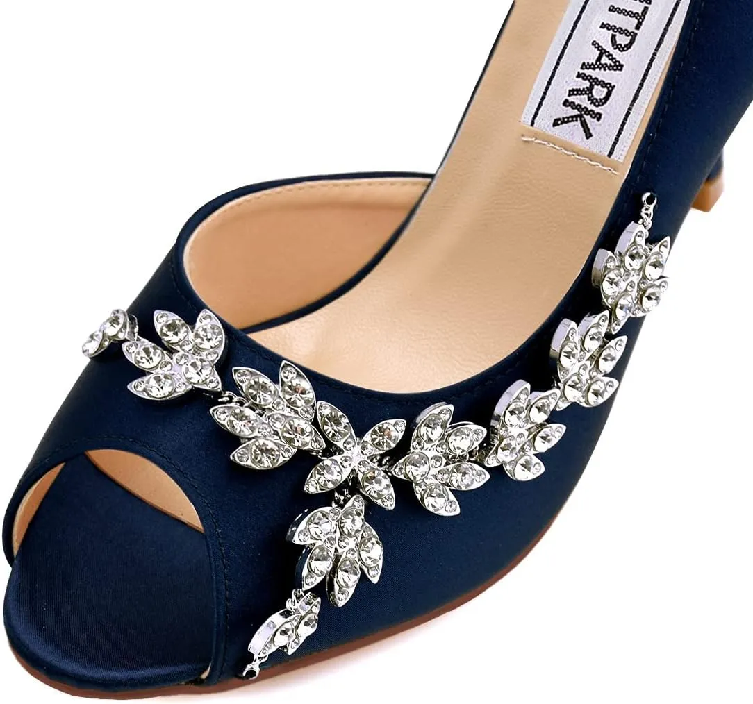 ELEGANTPARK Wedding Heels for Women Peep Toe Wedding Shoes for Bride High Heel Pumps Rhinestones Bridal Shoes Satin Evening Party Prom Dress Pumps