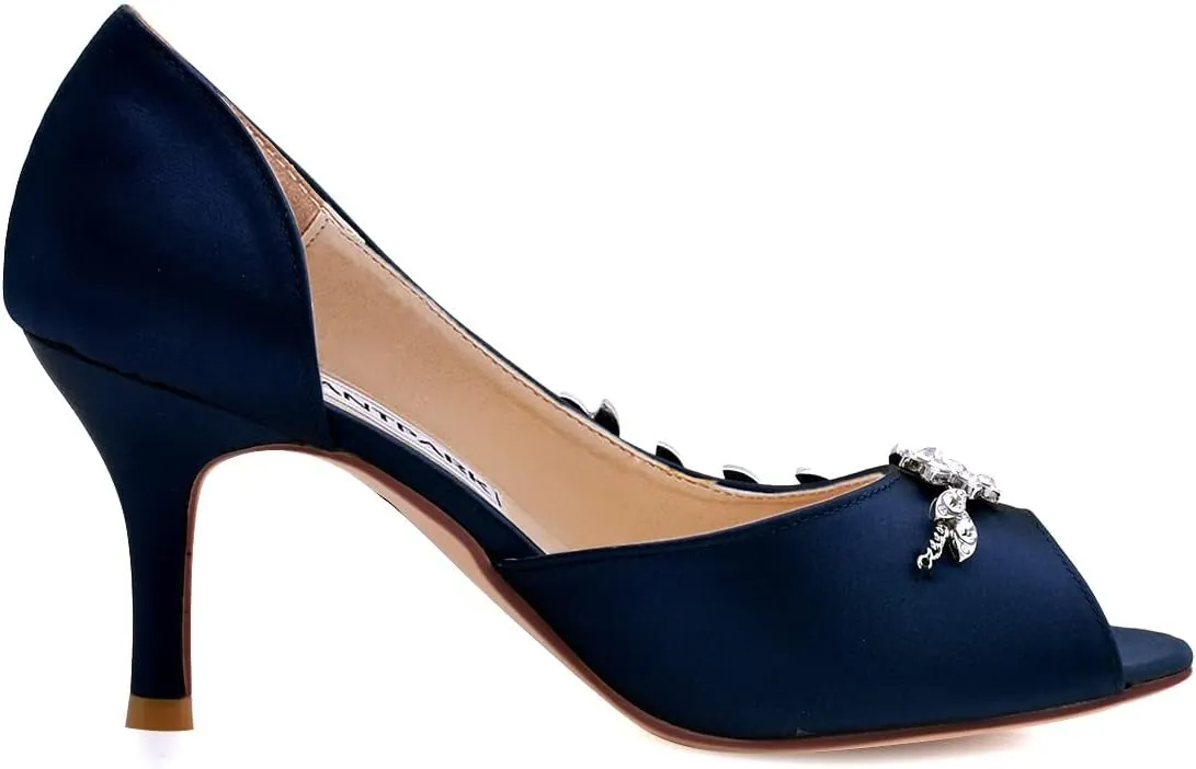 ELEGANTPARK Wedding Heels for Women Peep Toe Wedding Shoes for Bride High Heel Pumps Rhinestones Bridal Shoes Satin Evening Party Prom Dress Pumps