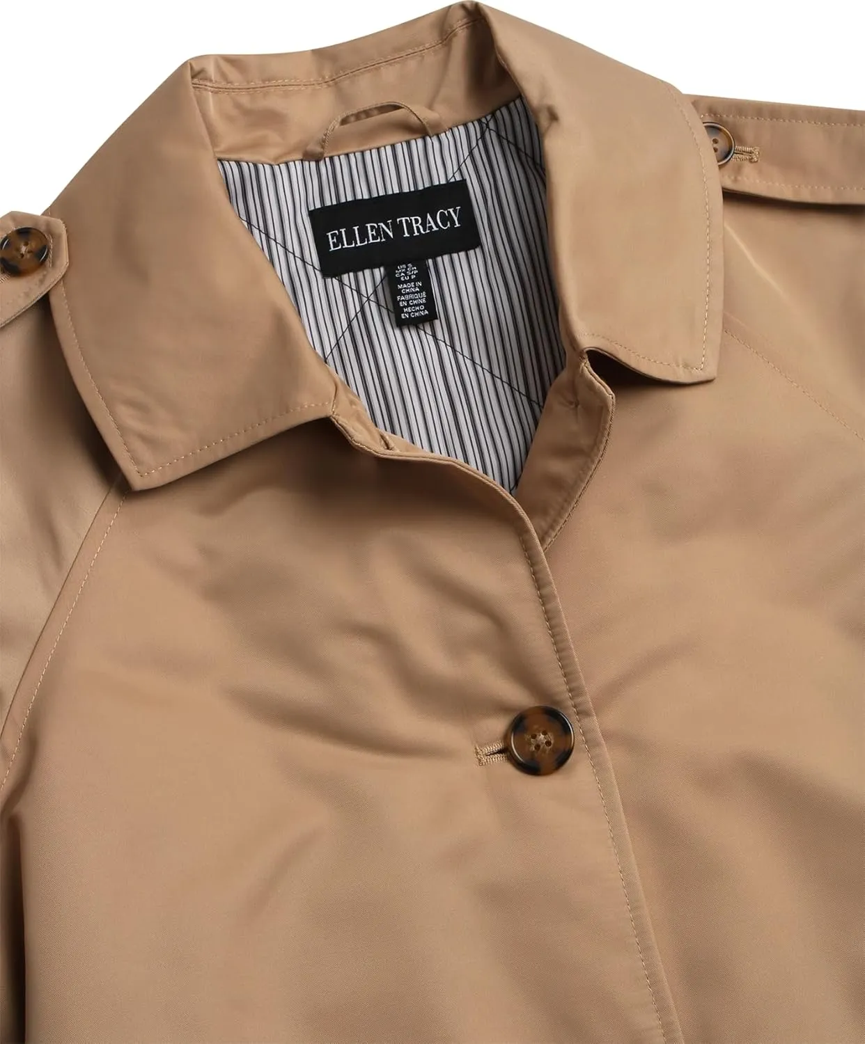 ELLEN TRACY Women's Trench Coat - Waist Belted Button Up Long Raincoat for Ladies (Sizes: S-XL)