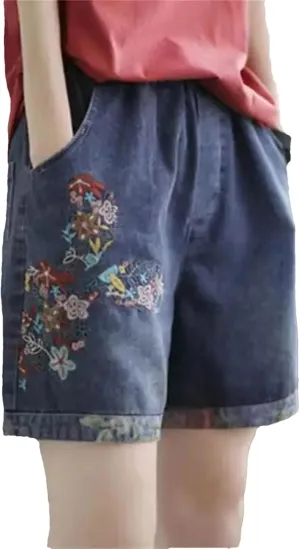 Embroidered High Waisted Jeans Shorts for Women Summer Oversized Loose Wide Leg Shorts Jeans