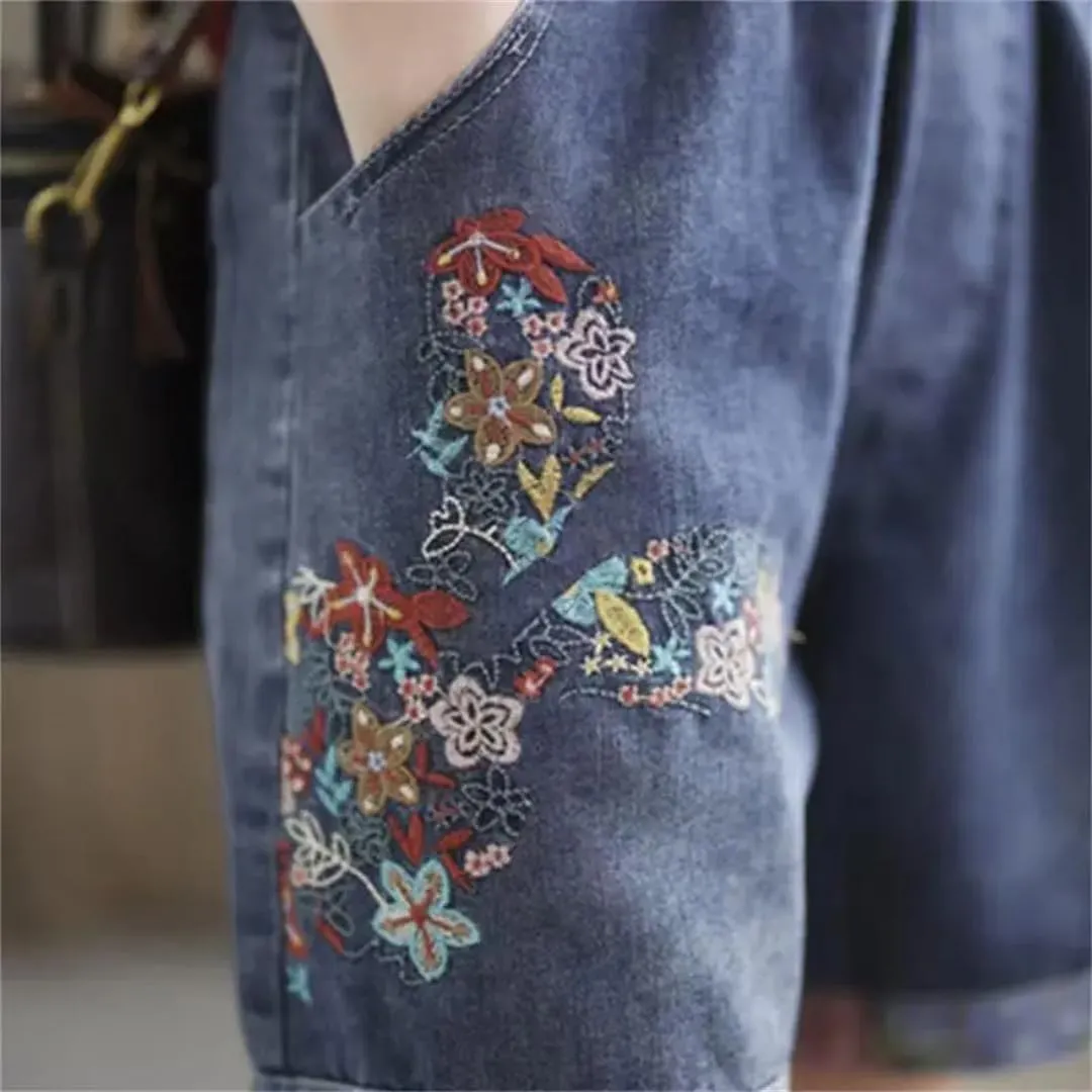 Embroidered High Waisted Jeans Shorts for Women Summer Oversized Loose Wide Leg Shorts Jeans