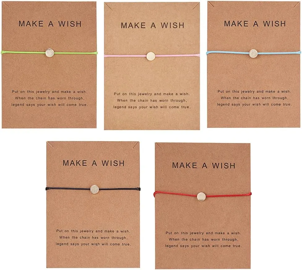 EMESLY Friendship Charm Adjustable Bracelets with Message Card (Set of 5); Perfect Jewelry Gift for Friends & Family