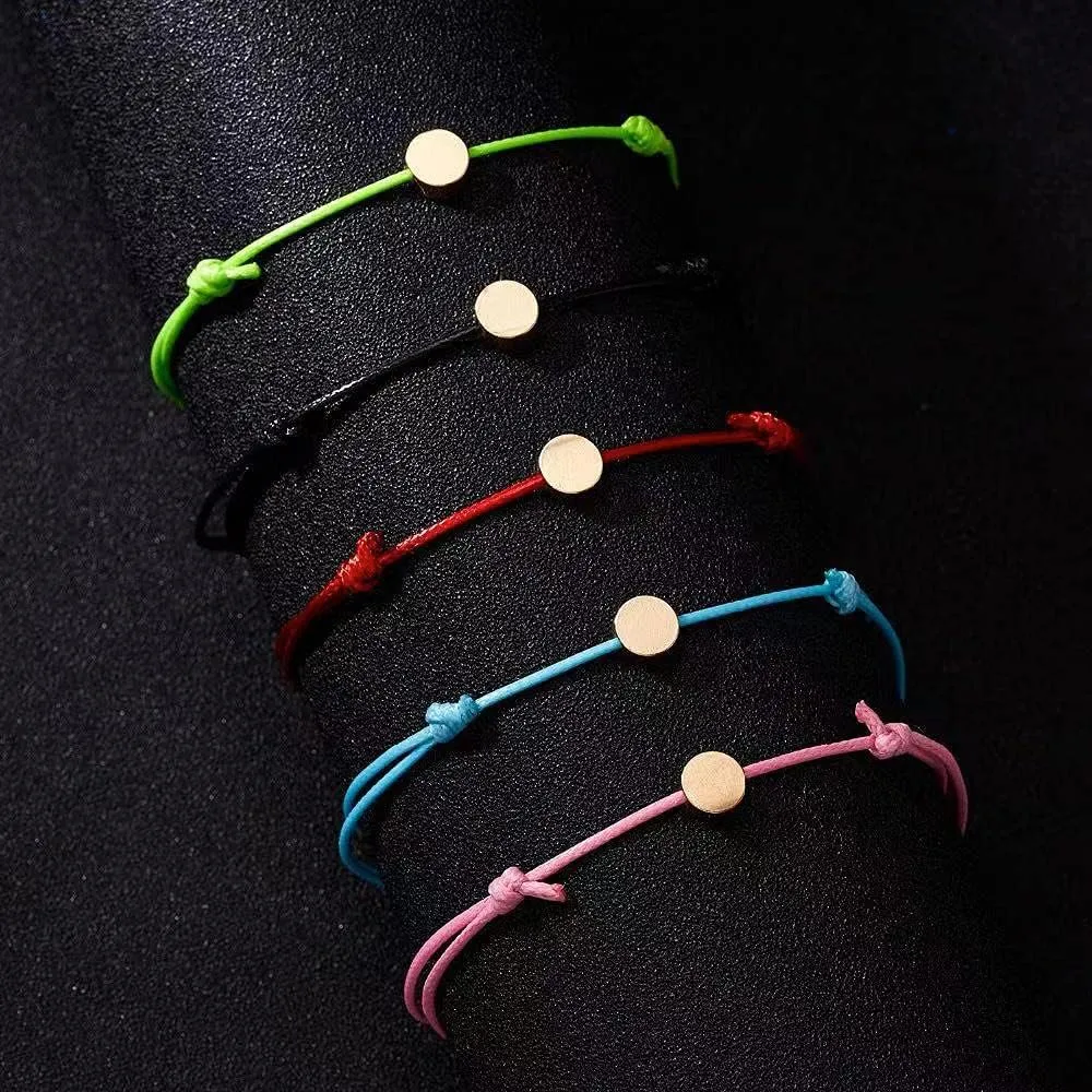 EMESLY Friendship Charm Adjustable Bracelets with Message Card (Set of 5); Perfect Jewelry Gift for Friends & Family