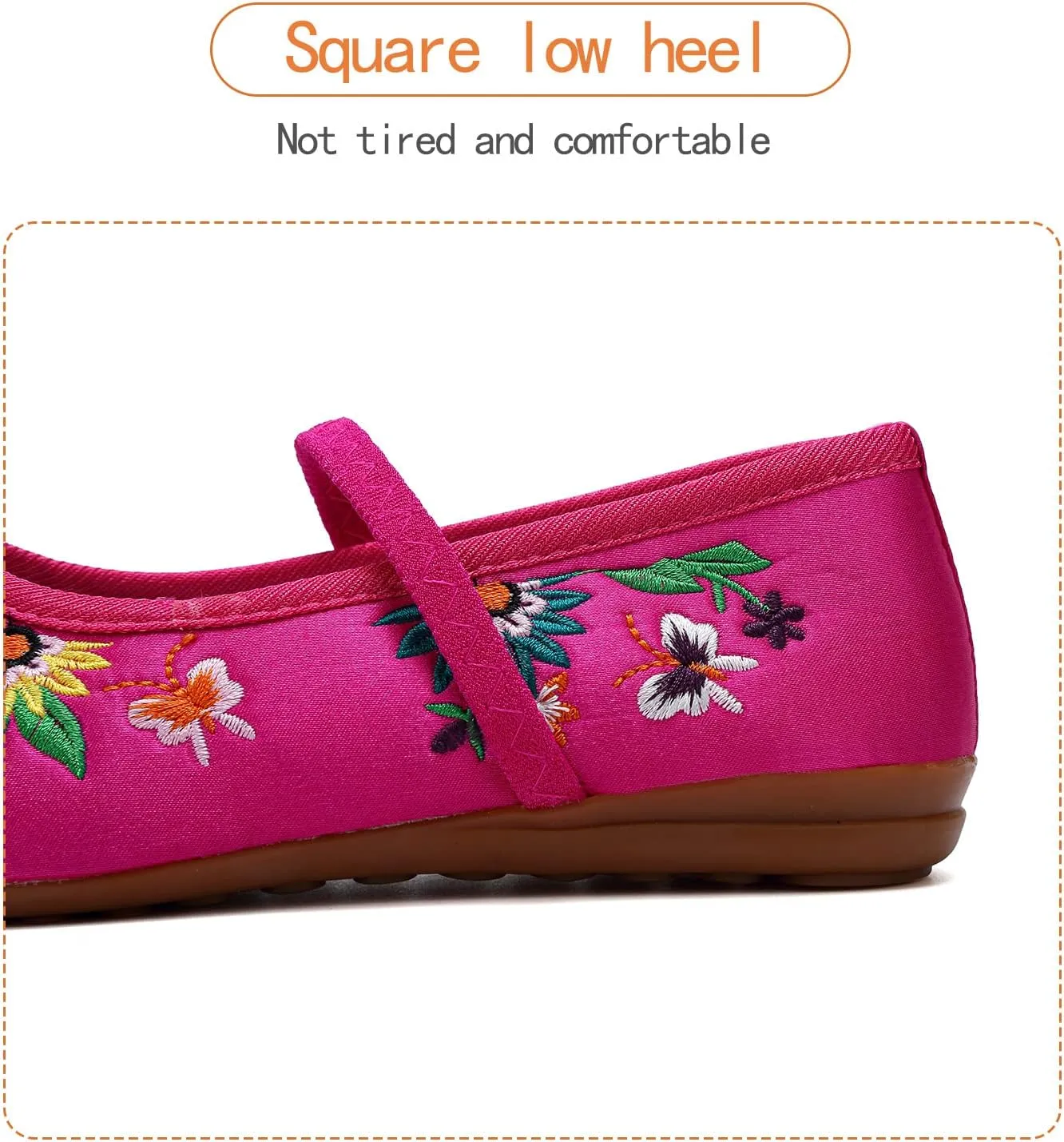 Encanto Costume Shoes Mary-Jane Flats Shoes Round Toe Low Wedge Ballet Flats Floral Embroidery Shoes for Girls Halloween Cosplay Dress Up