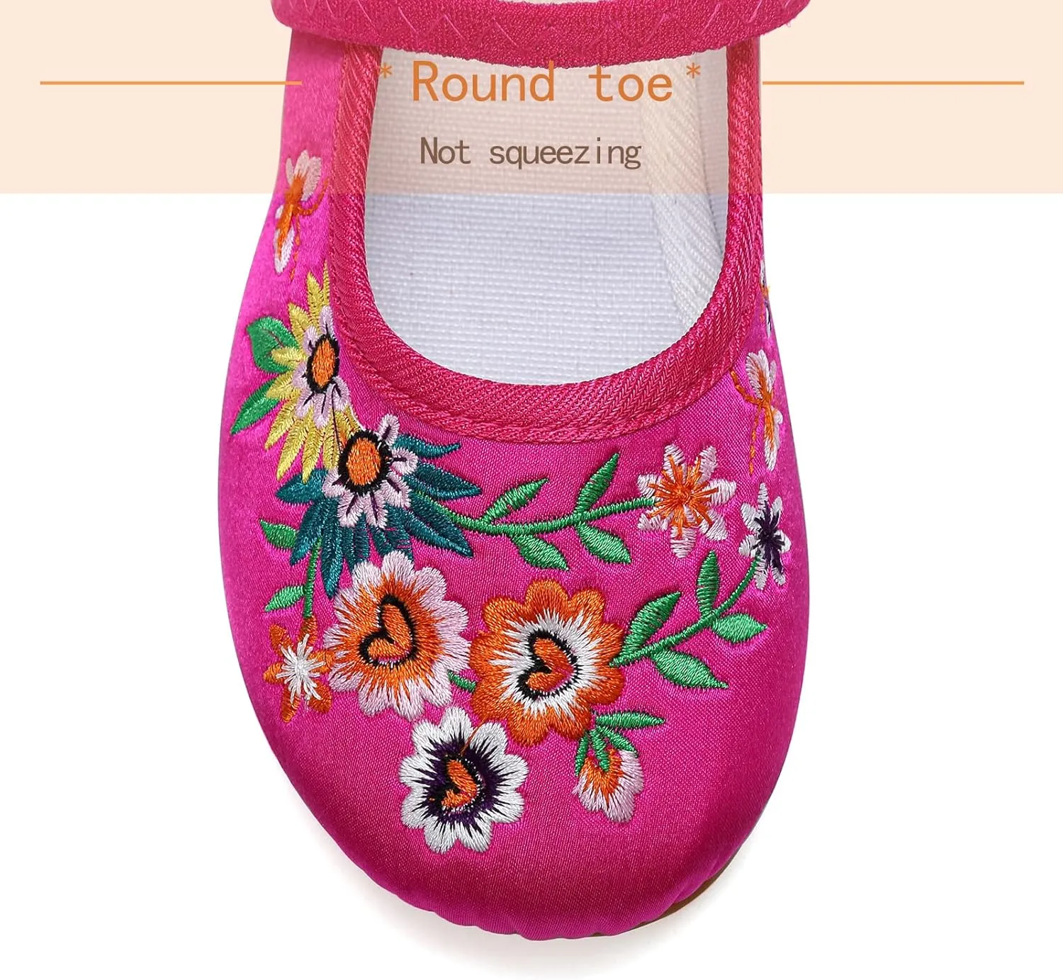 Encanto Costume Shoes Mary-Jane Flats Shoes Round Toe Low Wedge Ballet Flats Floral Embroidery Shoes for Girls Halloween Cosplay Dress Up