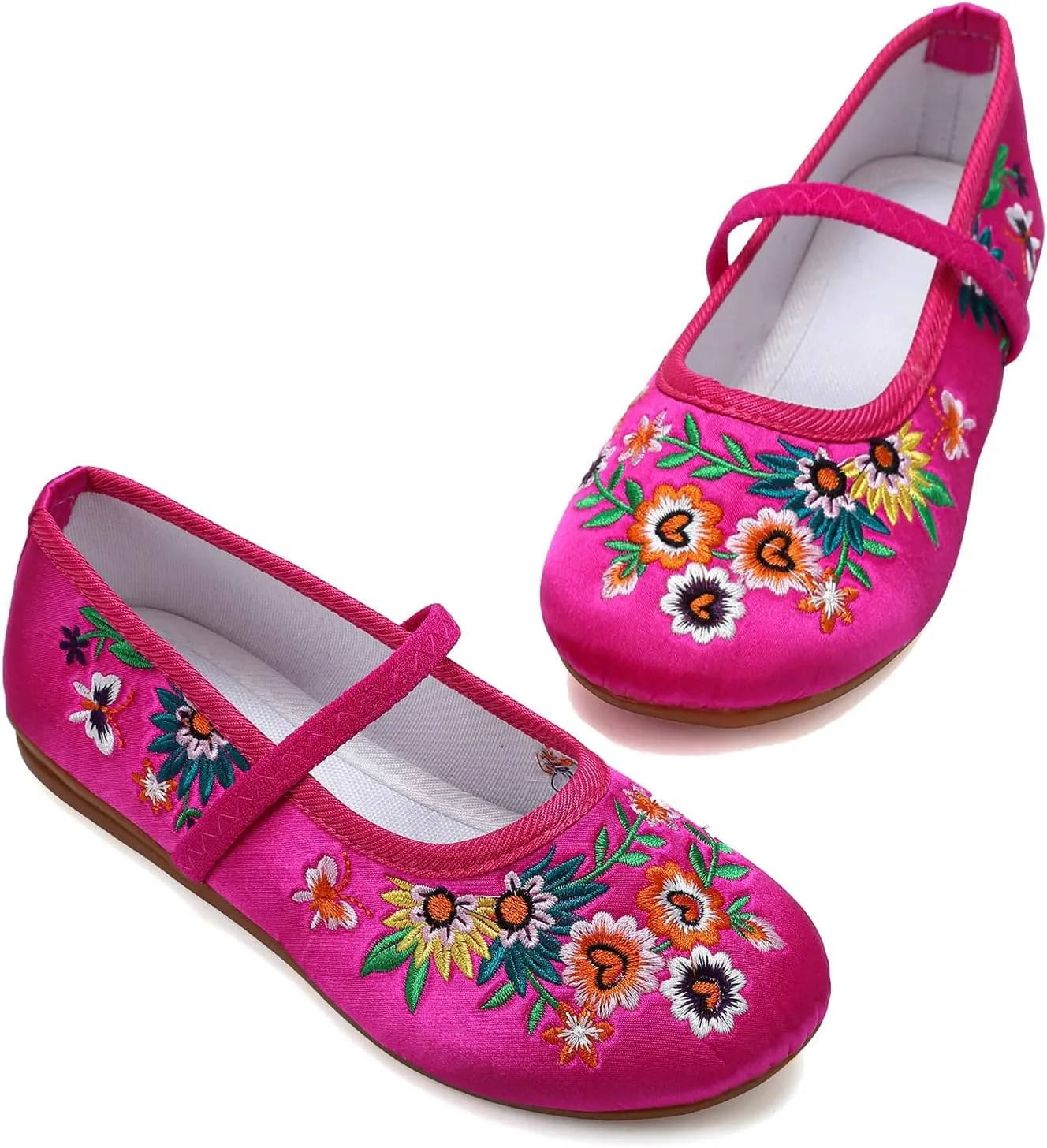 Encanto Costume Shoes Mary-Jane Flats Shoes Round Toe Low Wedge Ballet Flats Floral Embroidery Shoes for Girls Halloween Cosplay Dress Up