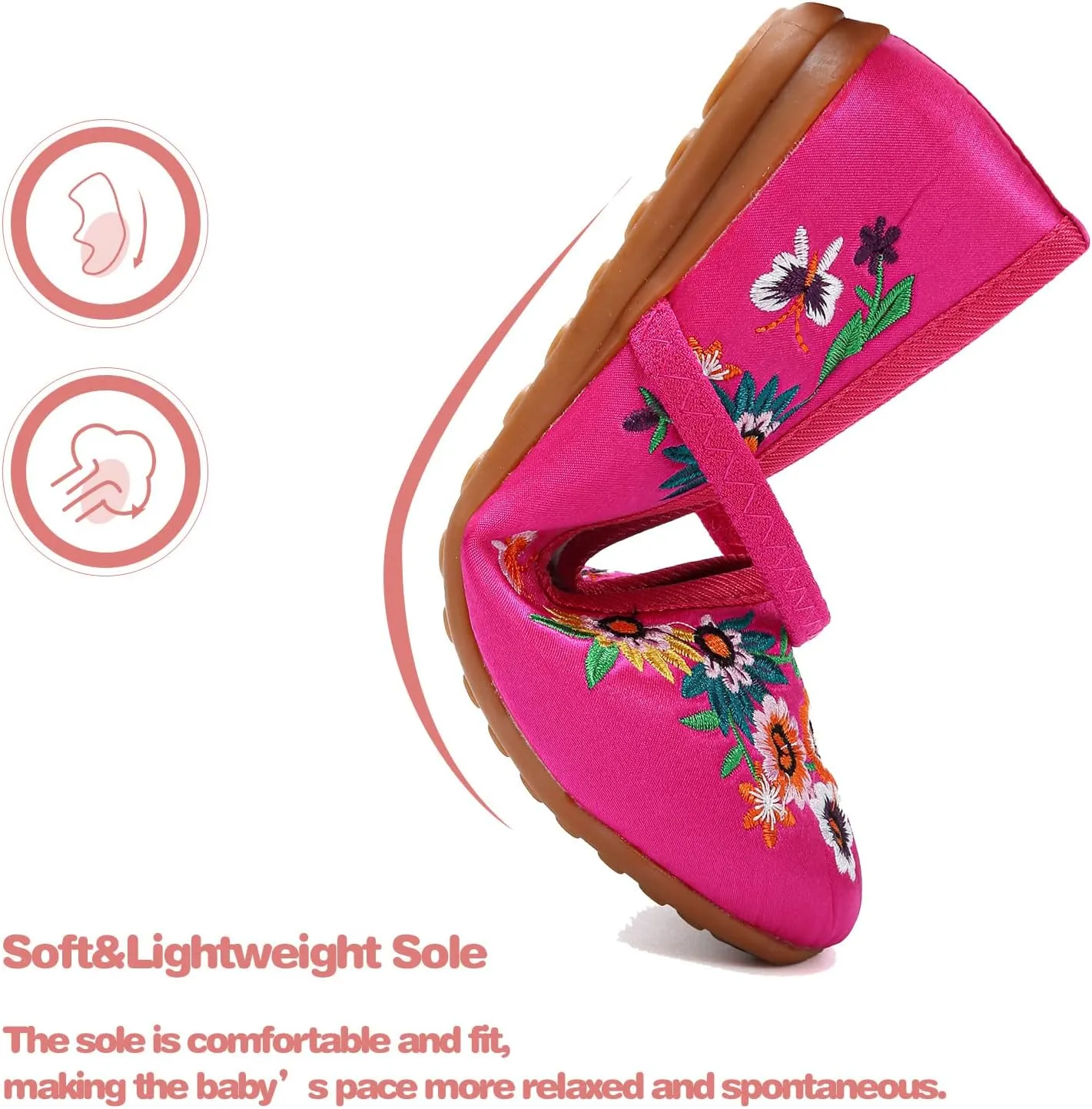 Encanto Costume Shoes Mary-Jane Flats Shoes Round Toe Low Wedge Ballet Flats Floral Embroidery Shoes for Girls Halloween Cosplay Dress Up
