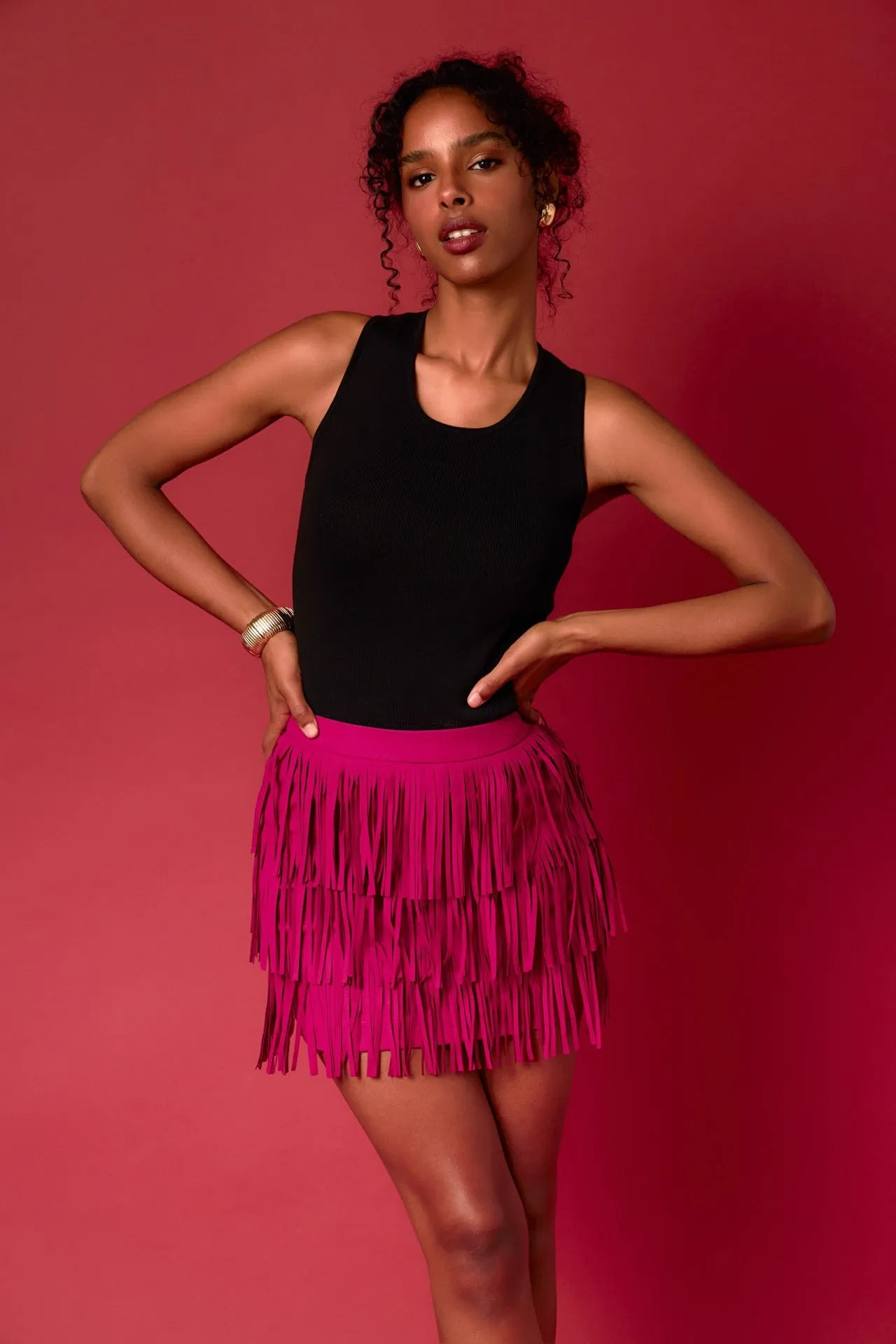 Endless Rose - Faux Suede Fringe Mini Skirt