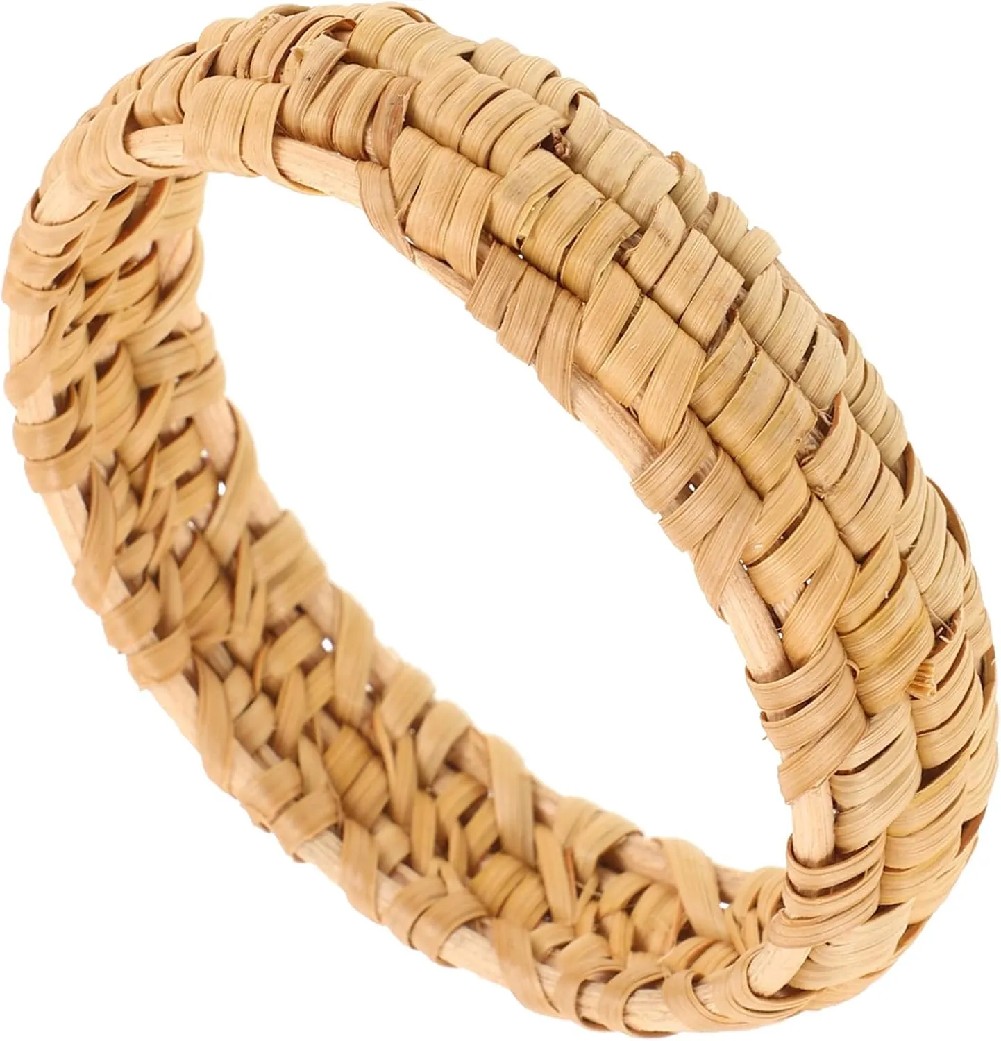 Ethnic Rattan Wicker Straw Bracelet Women's Round Bangle Bracelet Braided Beige Woven Bangle