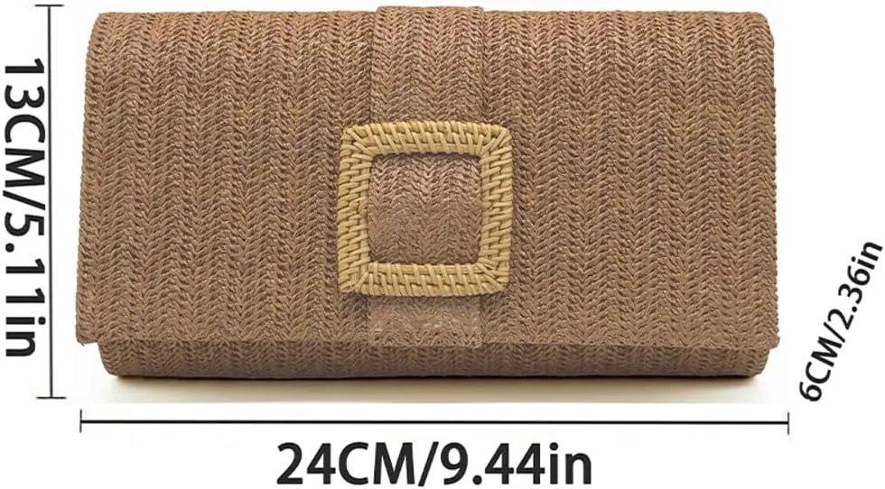 Evening Bag for Women Summer Straw Woven Envelop Bag Chain Purse Stylish Beach Clutch Handbag for Party Prom