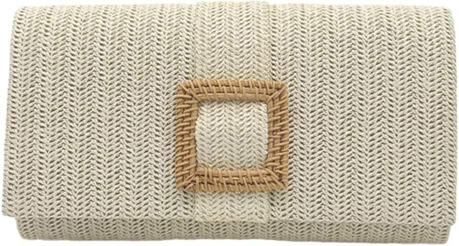 Evening Bag for Women Summer Straw Woven Envelop Bag Chain Purse Stylish Beach Clutch Handbag for Party Prom