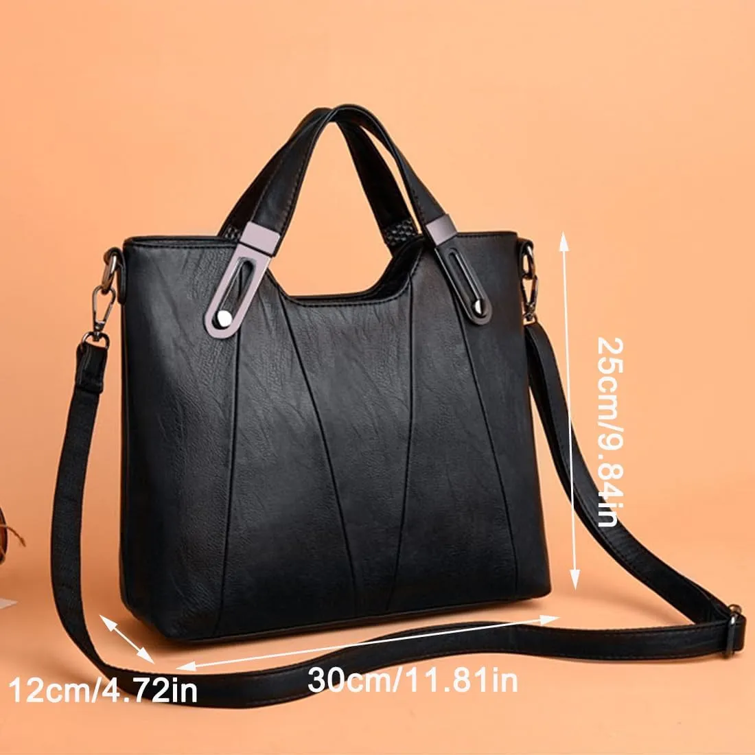 FAIME Vintage Handbag for Women, Top -handle Satchel Purse PU Leather Crossbody Shoulder Bag with Adjustable Strap