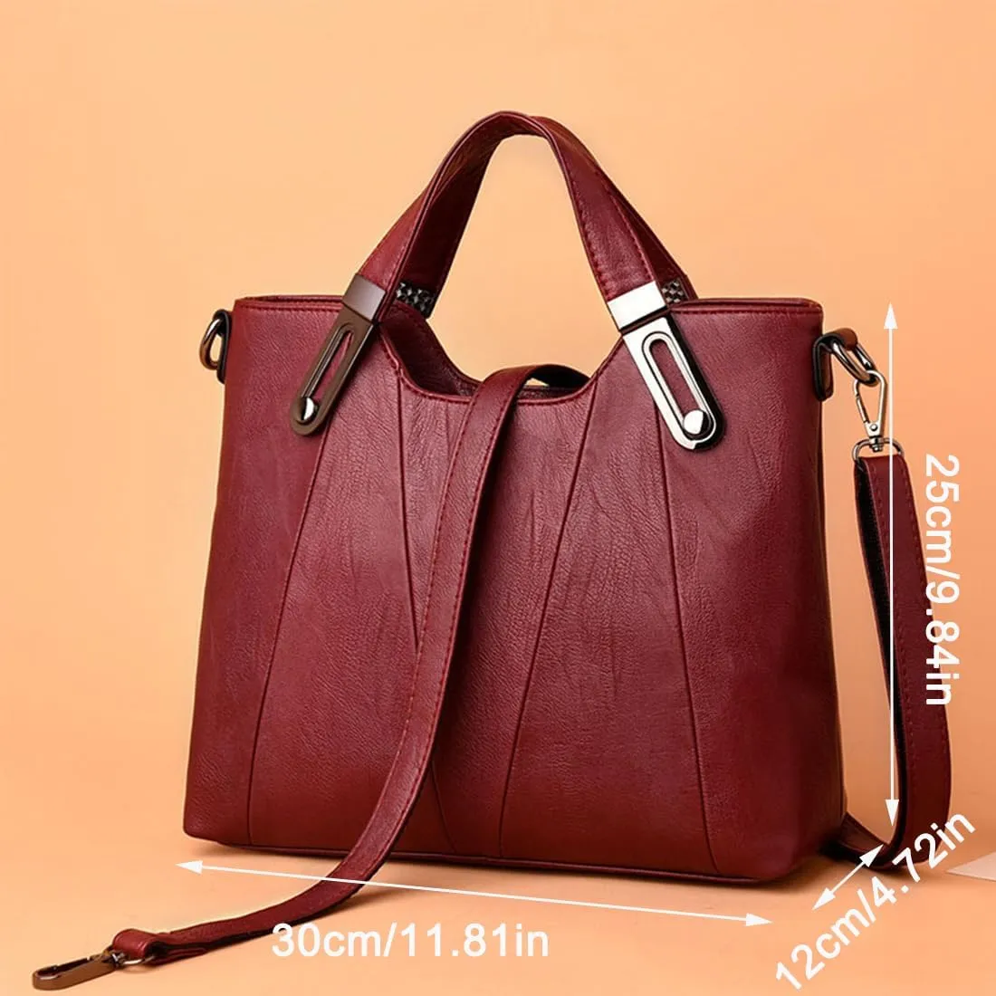 FAIME Vintage Handbag for Women, Top -handle Satchel Purse PU Leather Crossbody Shoulder Bag with Adjustable Strap