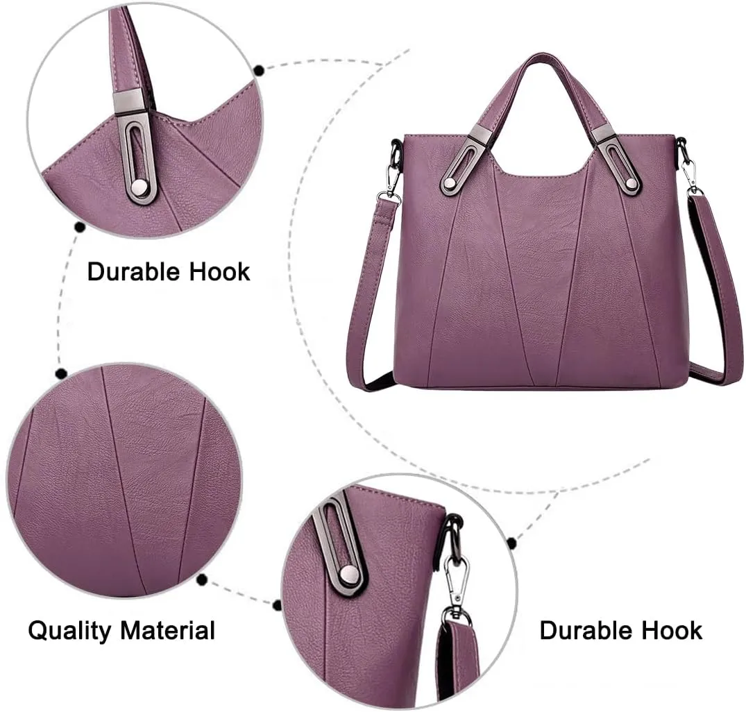 FAIME Vintage Handbag for Women, Top -handle Satchel Purse PU Leather Crossbody Shoulder Bag with Adjustable Strap