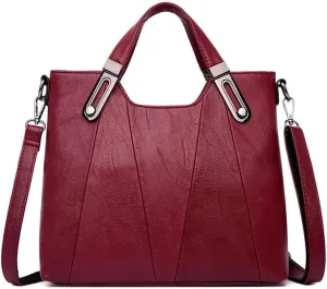FAIME Vintage Handbag for Women, Top -handle Satchel Purse PU Leather Crossbody Shoulder Bag with Adjustable Strap