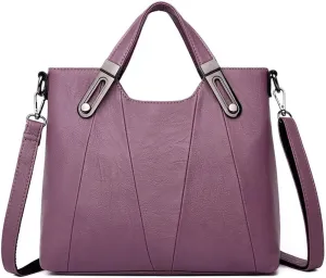 FAIME Vintage Handbag for Women, Top -handle Satchel Purse PU Leather Crossbody Shoulder Bag with Adjustable Strap
