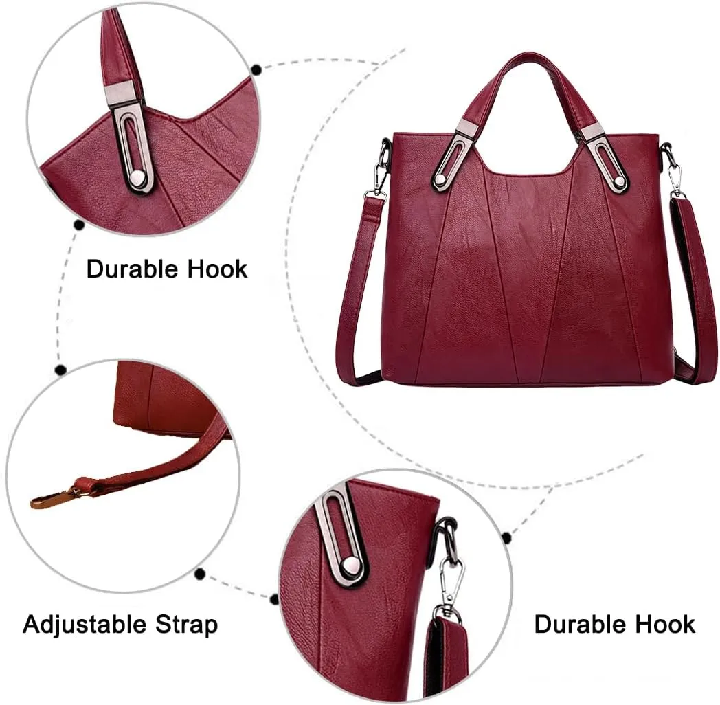 FAIME Vintage Handbag for Women, Top -handle Satchel Purse PU Leather Crossbody Shoulder Bag with Adjustable Strap
