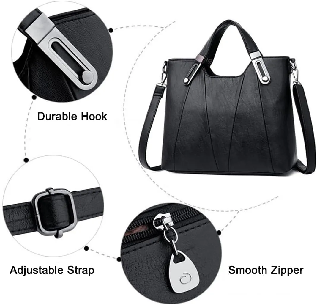 FAIME Vintage Handbag for Women, Top -handle Satchel Purse PU Leather Crossbody Shoulder Bag with Adjustable Strap