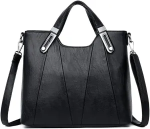 FAIME Vintage Handbag for Women, Top -handle Satchel Purse PU Leather Crossbody Shoulder Bag with Adjustable Strap