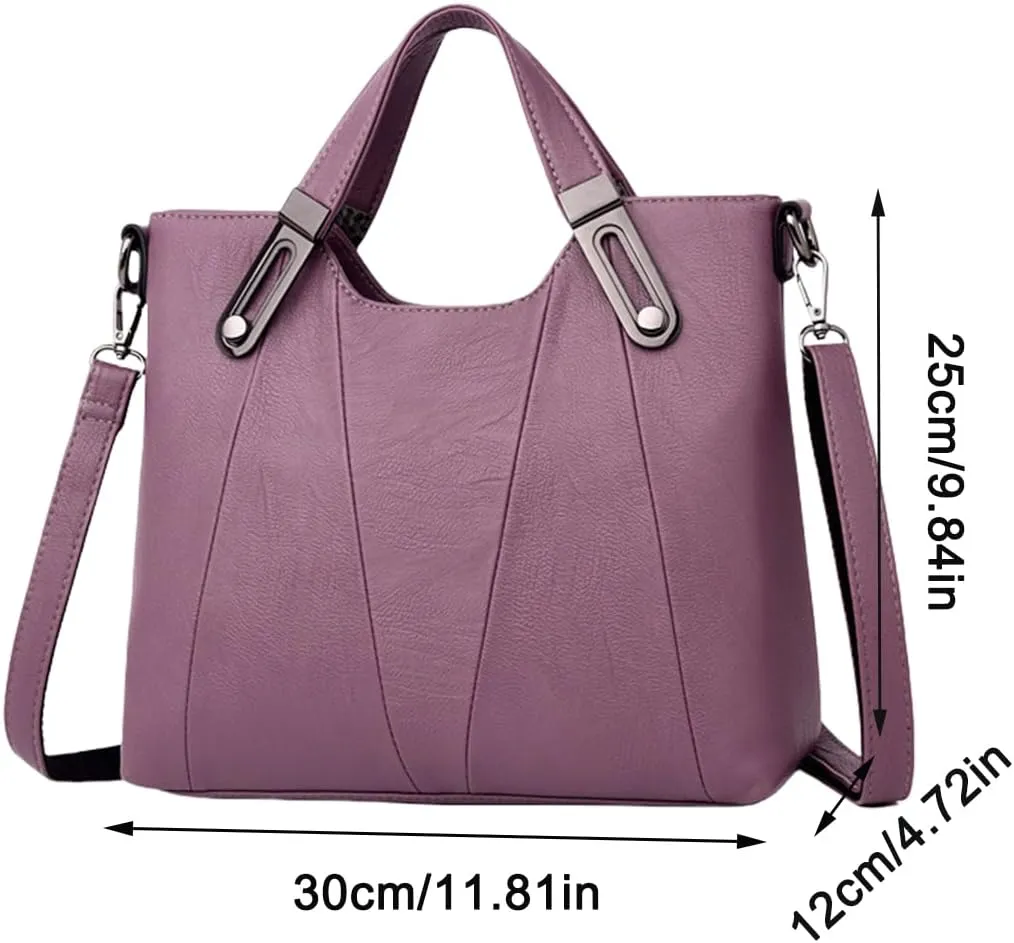 FAIME Vintage Handbag for Women, Top -handle Satchel Purse PU Leather Crossbody Shoulder Bag with Adjustable Strap