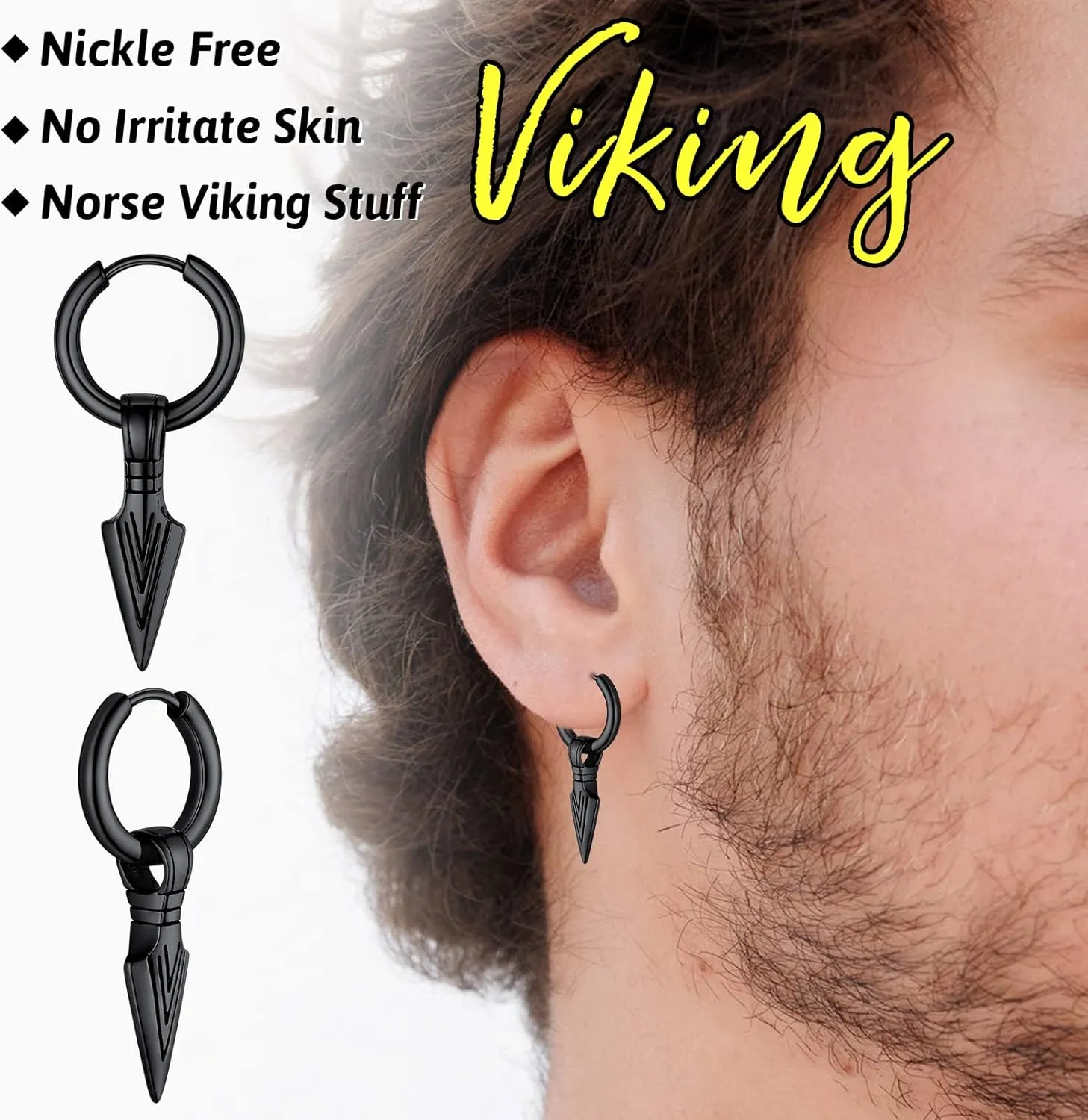 FaithHeart Viking Raven Earrings for Men Sturdy Stainless Steel Punk Rock Earrings Lightweight Hypoallergenic Ear Jewelry with Gift Box