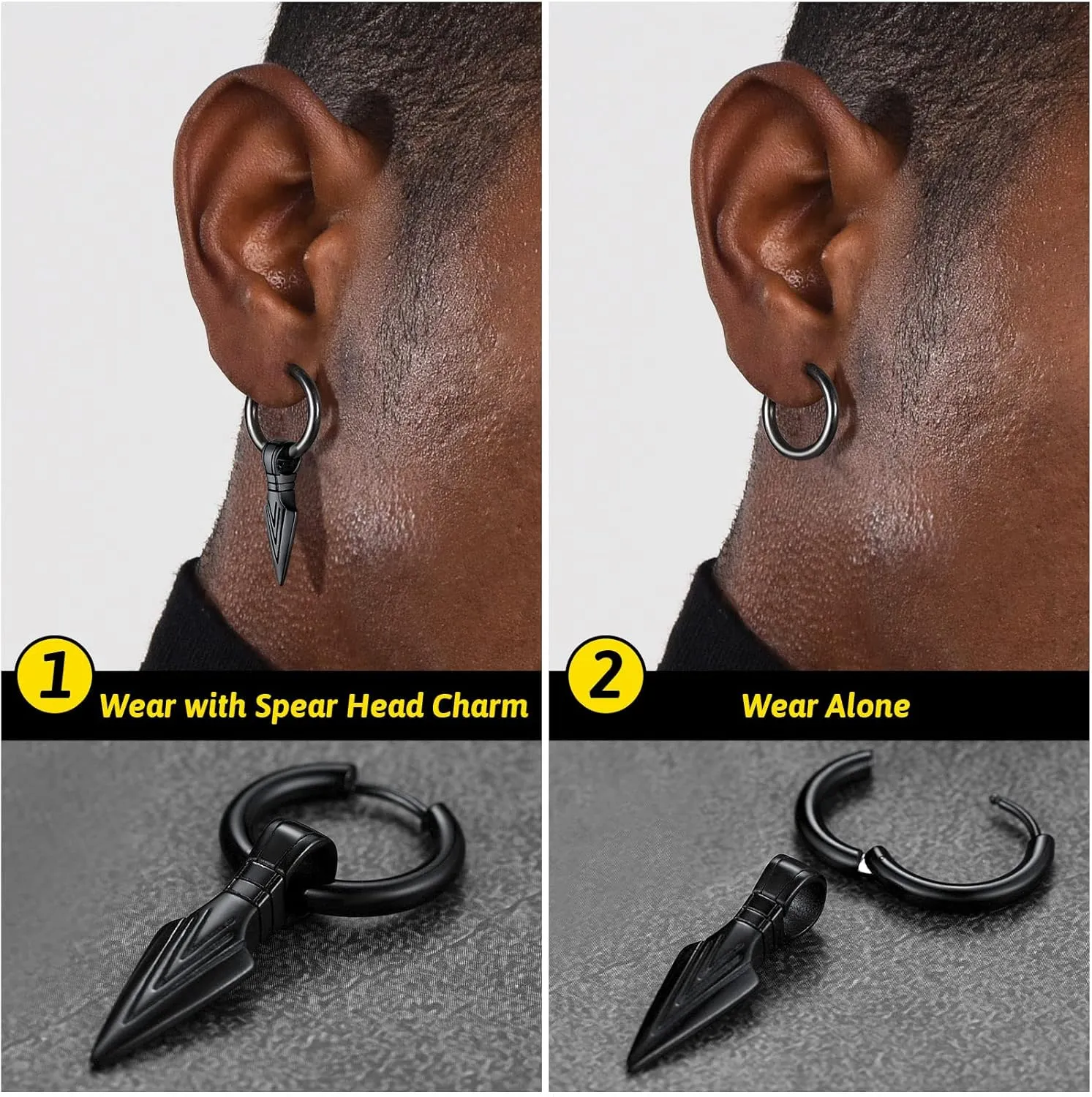 FaithHeart Viking Raven Earrings for Men Sturdy Stainless Steel Punk Rock Earrings Lightweight Hypoallergenic Ear Jewelry with Gift Box