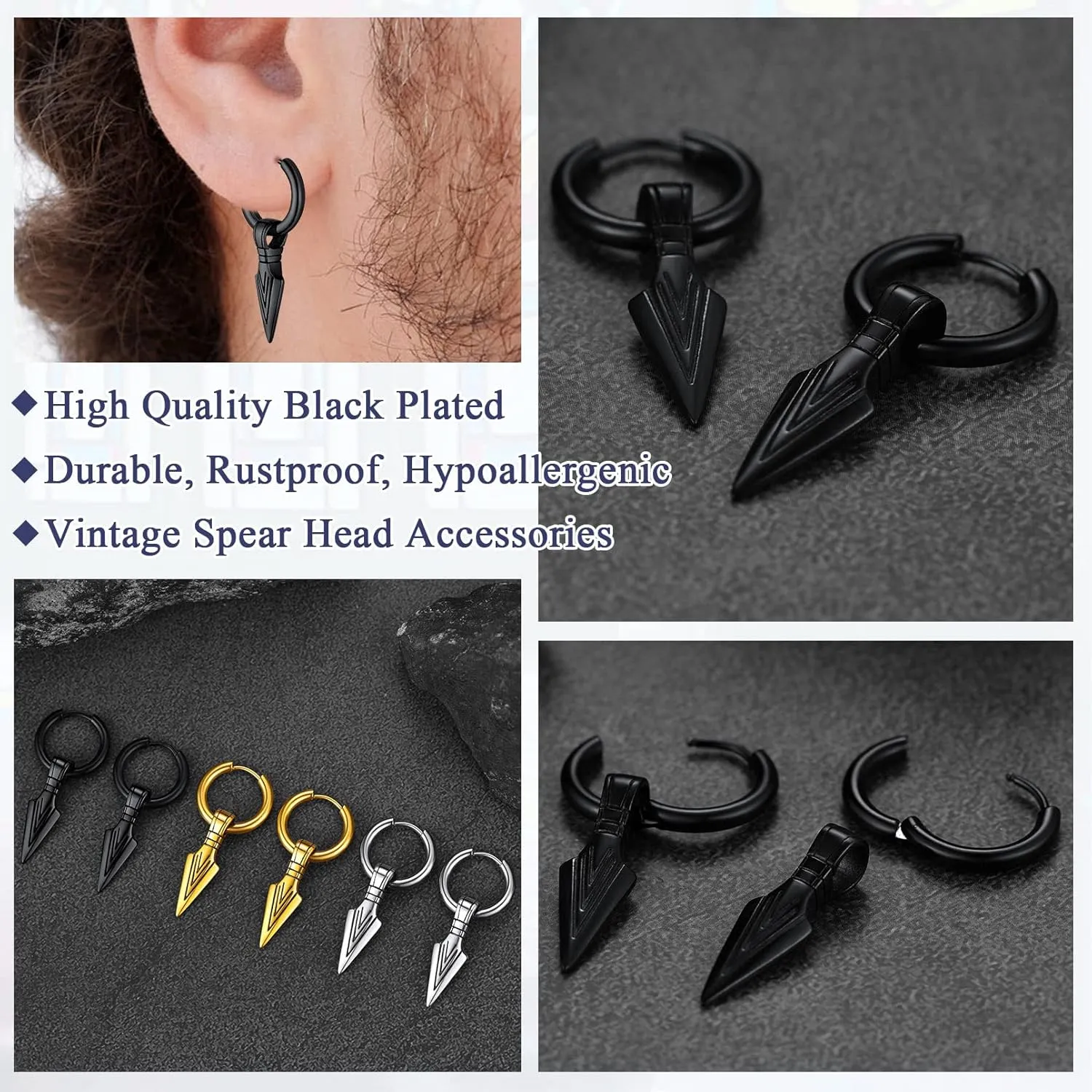 FaithHeart Viking Raven Earrings for Men Sturdy Stainless Steel Punk Rock Earrings Lightweight Hypoallergenic Ear Jewelry with Gift Box