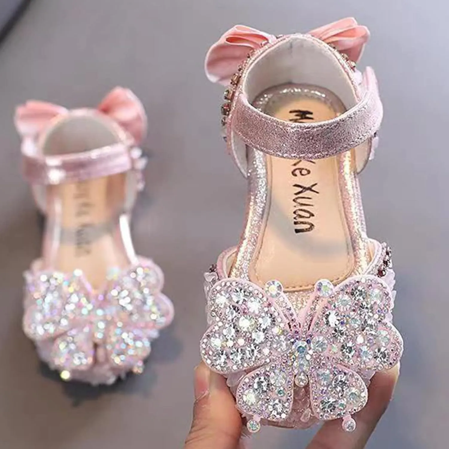 Fashion Spring And Summer Girls Shoes Dress Performance Dance Shoes Rhinestone Sequins Cartoon Butterfly Baby