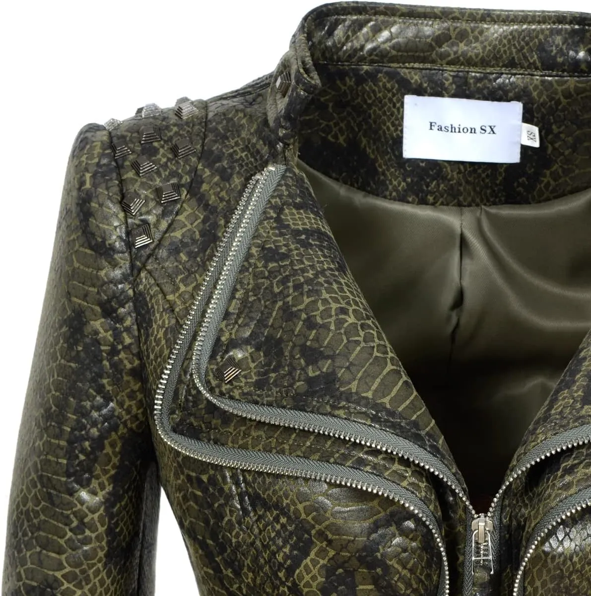 Fashion SX Womens Rivet Faux Leather Jacket Zipper Moto Biker Denim coat Motorcycle Outwear