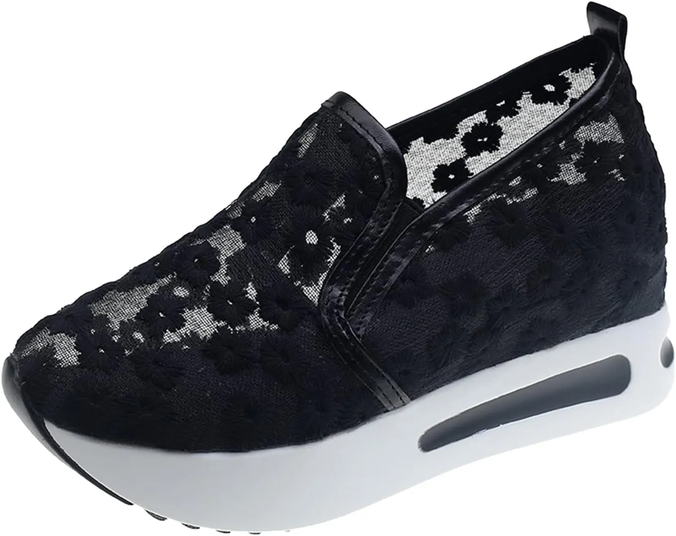 Fashion Wedge Heeled Sneakers for Women Platform Sneakers Non-Slip Women Wedge Tennis Shoes Ladies Breathable Slip On Loafers Lace Floral Embroidery Casual Low Top Chunky Walking Shoes