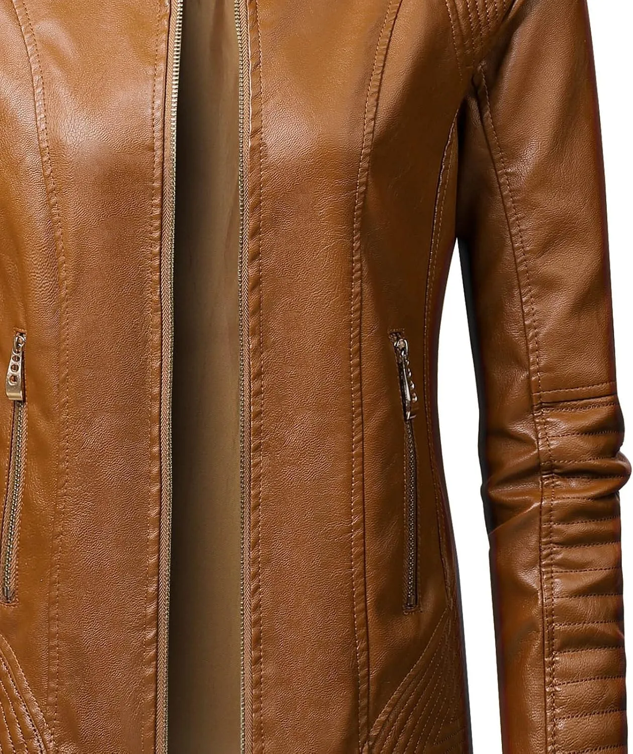 Faux Leather Jacket for Women Stand Collar Coat Short Slim Fit Jackets Zipper Outerwear Zip up Moto Bike Bomber Coats