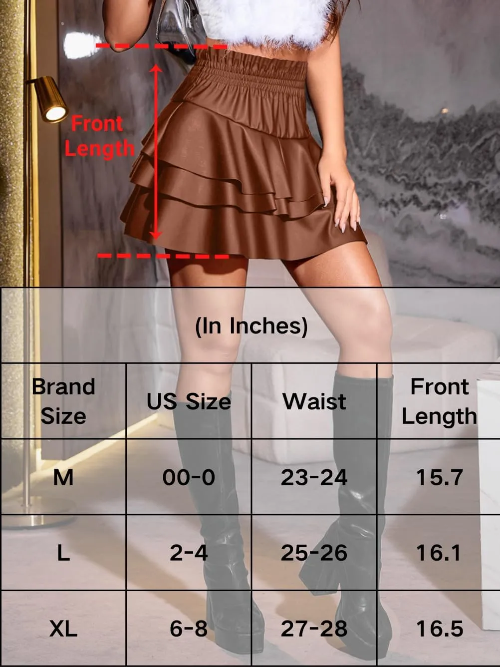 Faux Leather Mini Skirt, High Waisted Ruffle Pleated, A-line Flowy Skater Skirts, Concert Outfits for Women