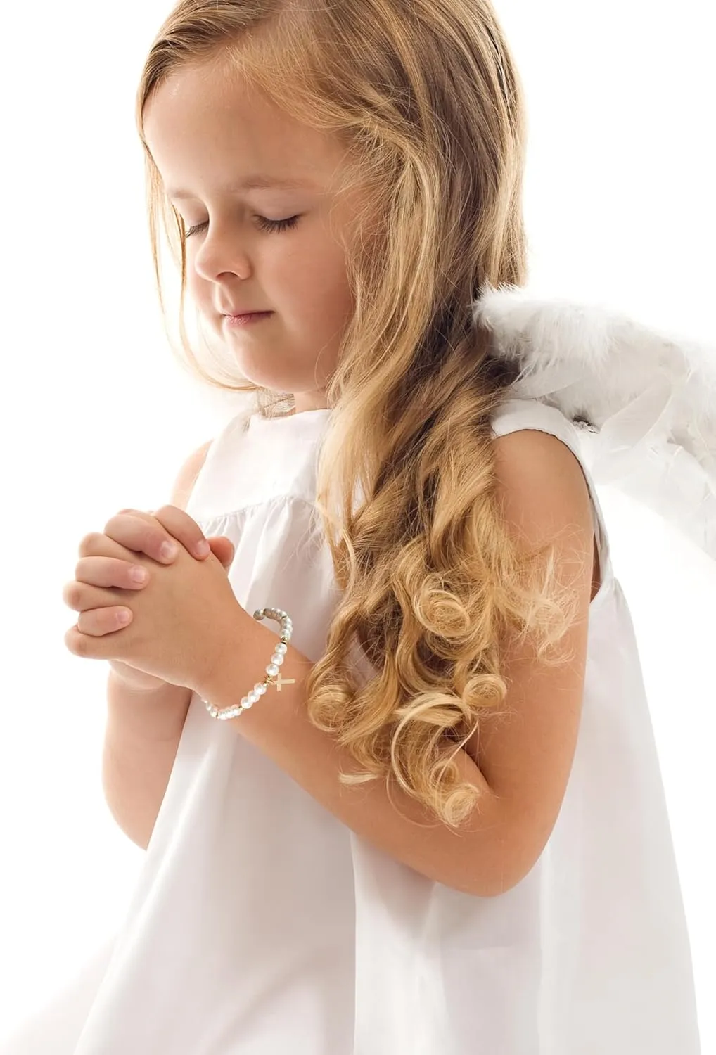 First Communion Bracelet for Women White Pearl Gold Cross Charm Bracelets First Communion Confirmation Baptism Bracelets Religious Catholic Jewelry Gifts for Daughter Granddaughter