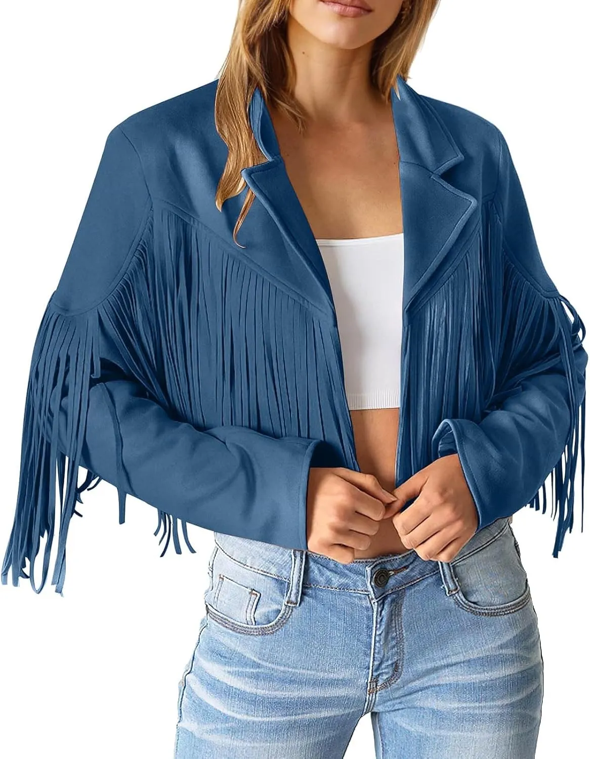 Fleece Jackets for Women Tassel Motorcycle Cropped Coats 2024 Zip Casual Outwear Quilt Faux Suede Leather Jackets