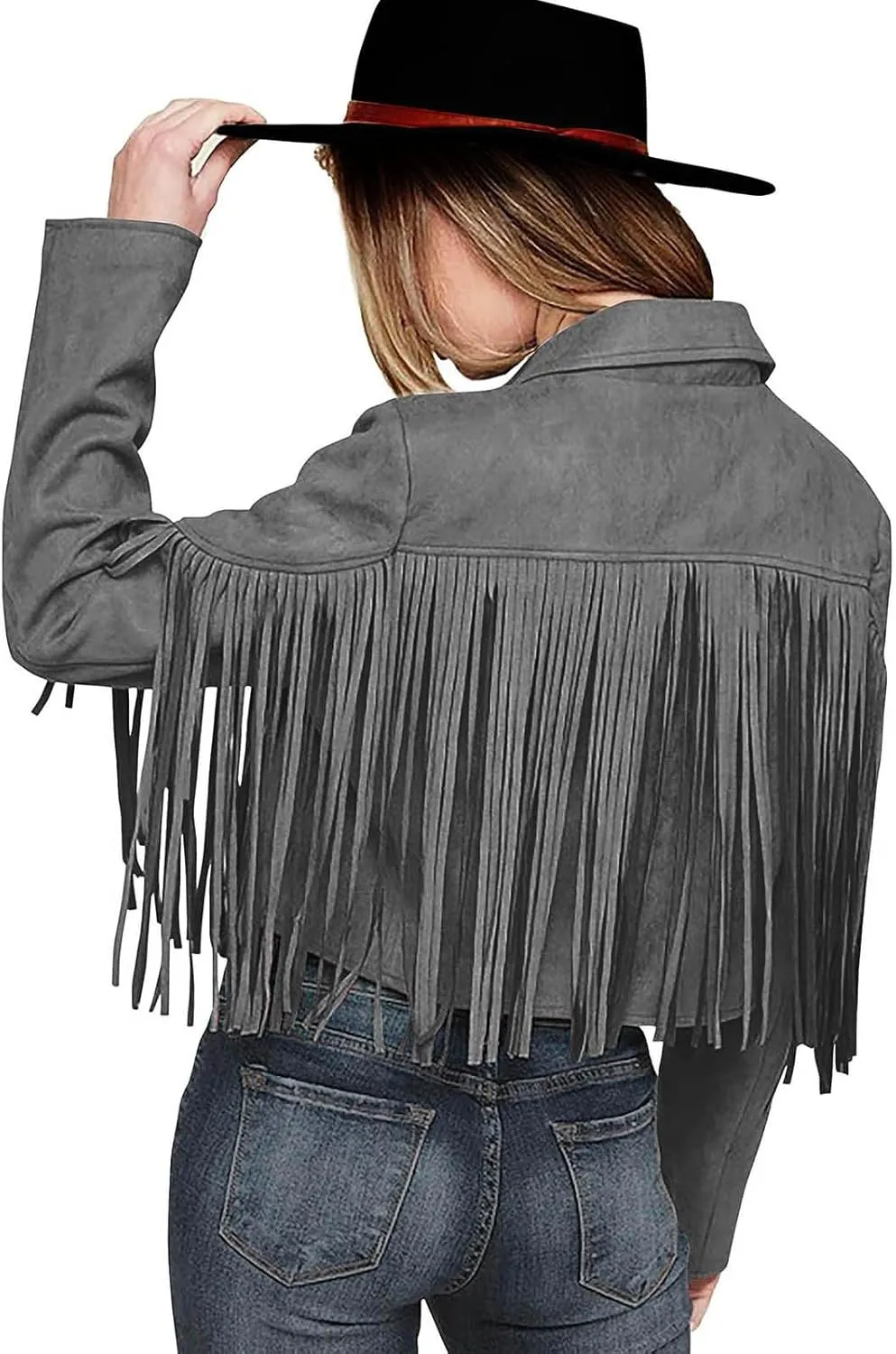 Fleece Jackets for Women Tassel Motorcycle Cropped Coats 2024 Zip Casual Outwear Quilt Faux Suede Leather Jackets