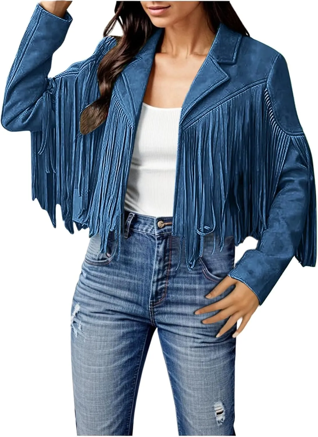 Fleece Jackets for Women Tassel Motorcycle Cropped Coats 2024 Zip Casual Outwear Quilt Faux Suede Leather Jackets