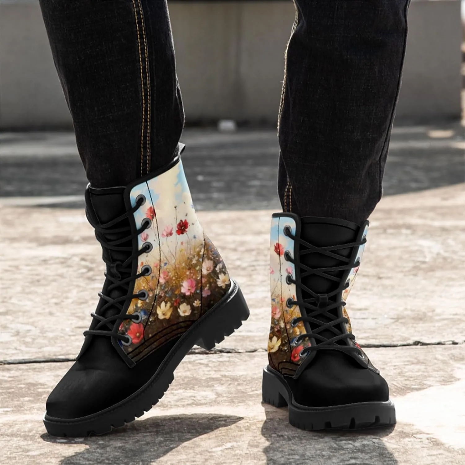 Floral Lady's Ankle Boots Fashion Comfortable Platform Women's Dress Booties Gift Flowers Lace-up Trendy Dress Shoes