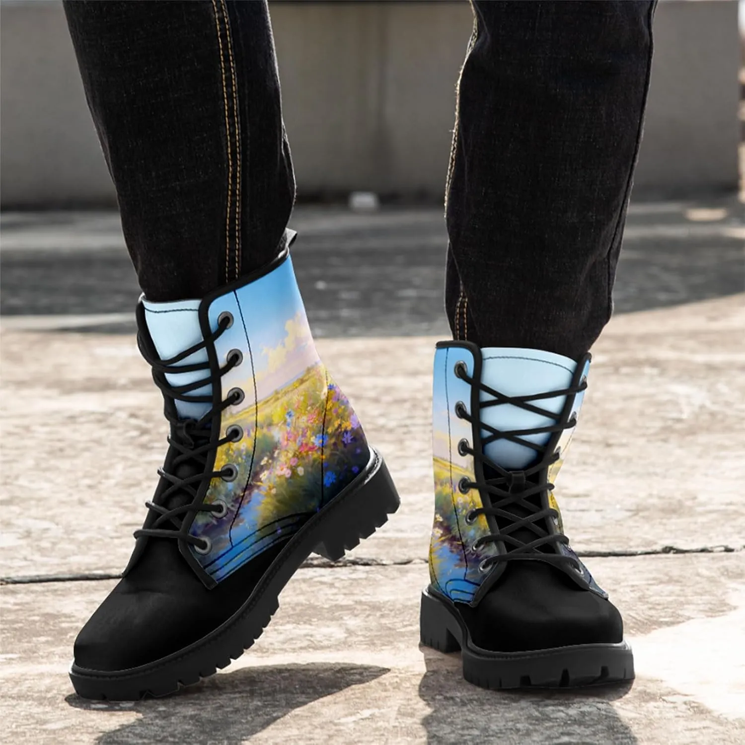 Floral Lady's Ankle Boots Fashion Comfortable Platform Women's Dress Booties Gift Flowers Lace-up Trendy Dress Shoes