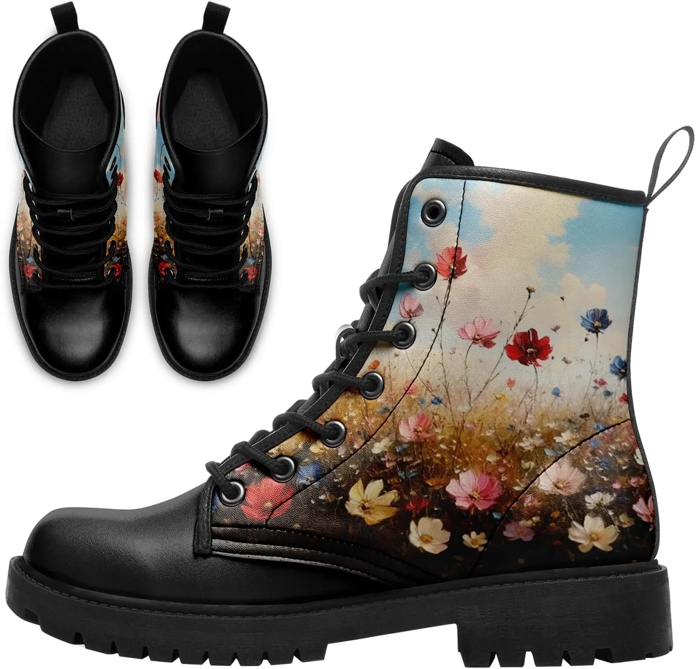Floral Lady's Ankle Boots Fashion Comfortable Platform Women's Dress Booties Gift Flowers Lace-up Trendy Dress Shoes