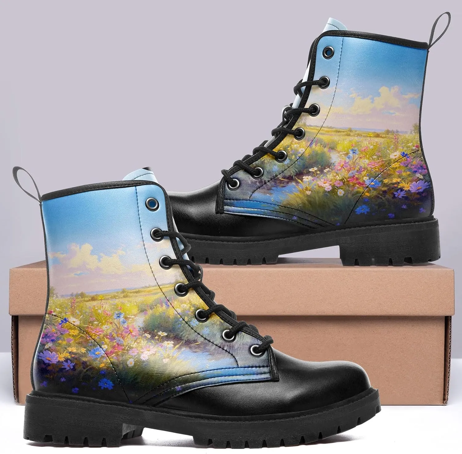 Floral Lady's Ankle Boots Fashion Comfortable Platform Women's Dress Booties Gift Flowers Lace-up Trendy Dress Shoes