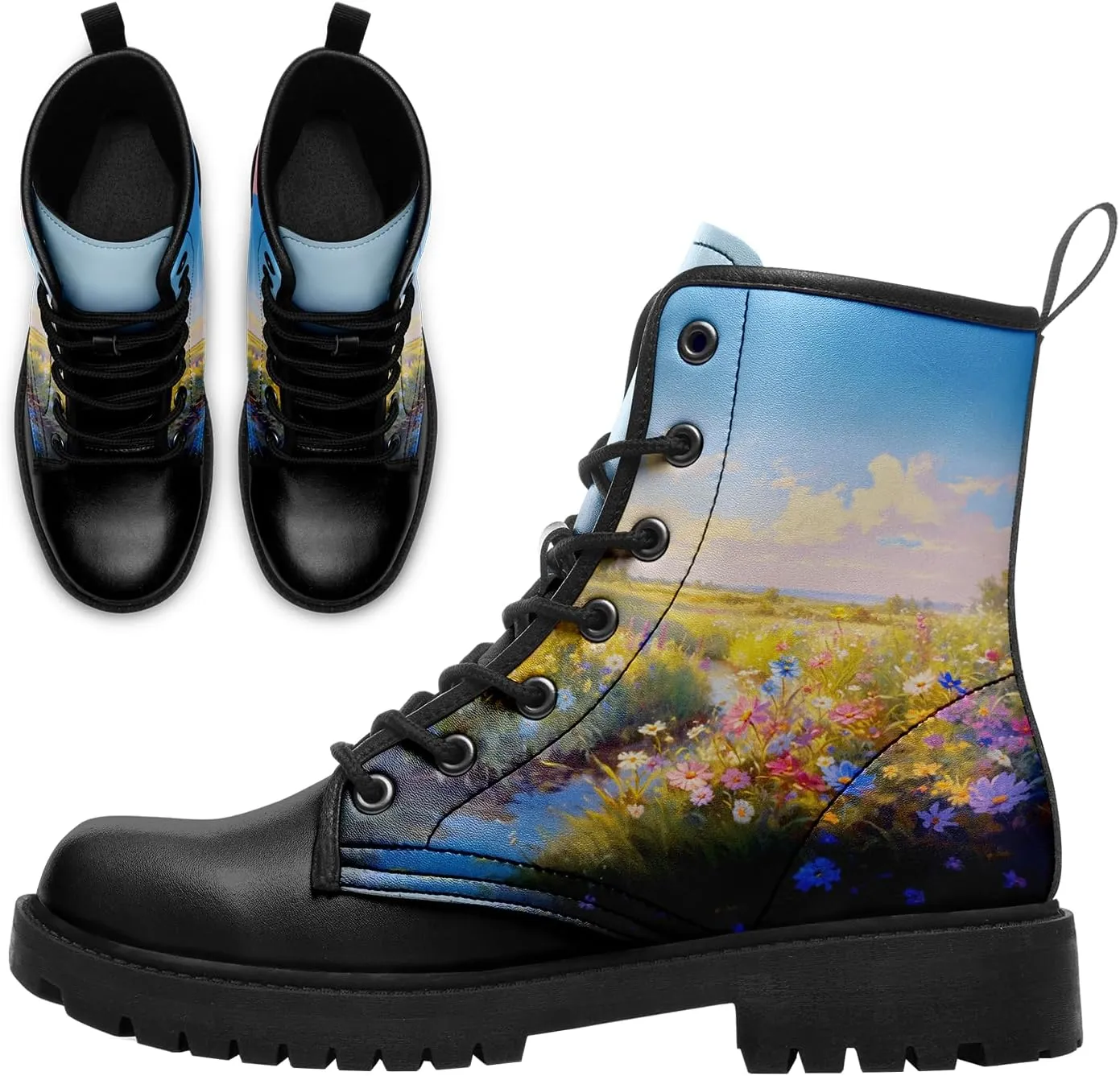 Floral Lady's Ankle Boots Fashion Comfortable Platform Women's Dress Booties Gift Flowers Lace-up Trendy Dress Shoes