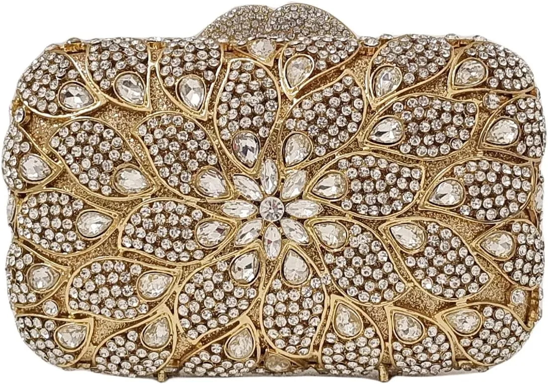 Flower Rhinestone Clutch Floral Crystal Evening Bag Party Purse Wedding Cocktail Handbag